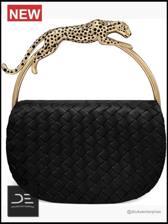 Handbags - Woven Top Handle Bag with Sculptural Metal Handle